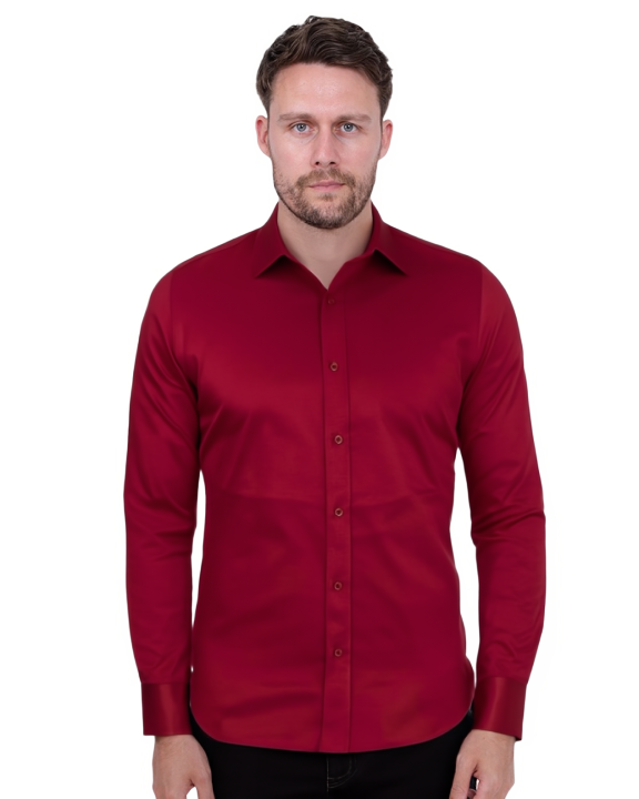 Burgundy Classic Single Cuff Men's Shirt-Makrom