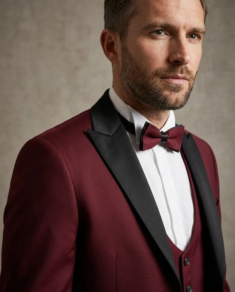 Burgundy Contrasting Lapel Blazer & Waistcoat
