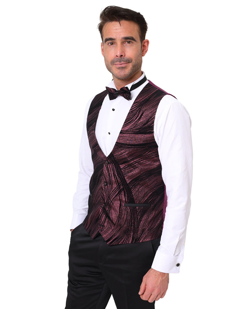 Burgundy Fashion Men's 4 Piece Textured Suit-Makrom