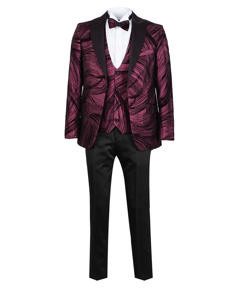 Burgundy Fashion Men's 4 Piece Textured Suit-Makrom