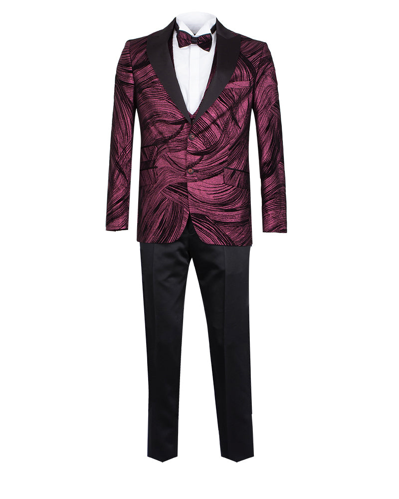 Burgundy Fashion Men's 4 Piece Textured Suit-Makrom