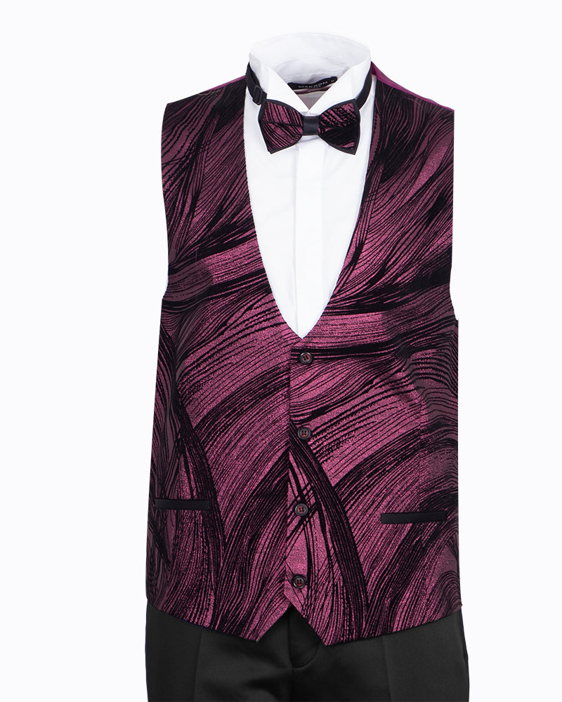 Burgundy Fashion Men's 4 Piece Textured Suit-Makrom