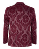 Burgundy Floral Flock Design Blazer with Contrasting Lapel & Matching Bow Tie-Makrom