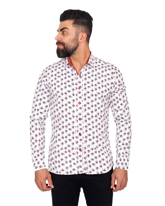Burgundy Floral Print Men's Shirt-Makrom