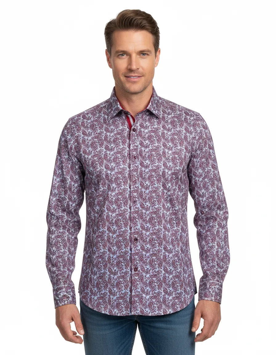 Burgundy Paisley Print with Matching Handkerchief-Makrom