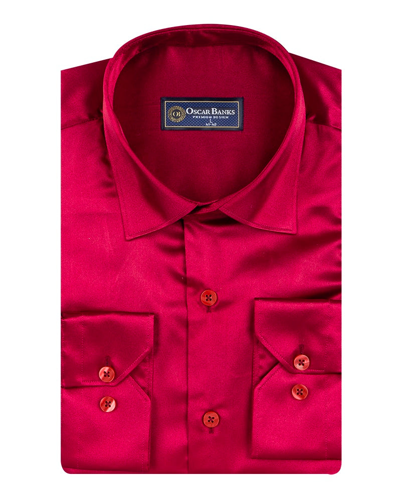 Burgundy Plain Satin Classic Men’s Shirt-Makrom