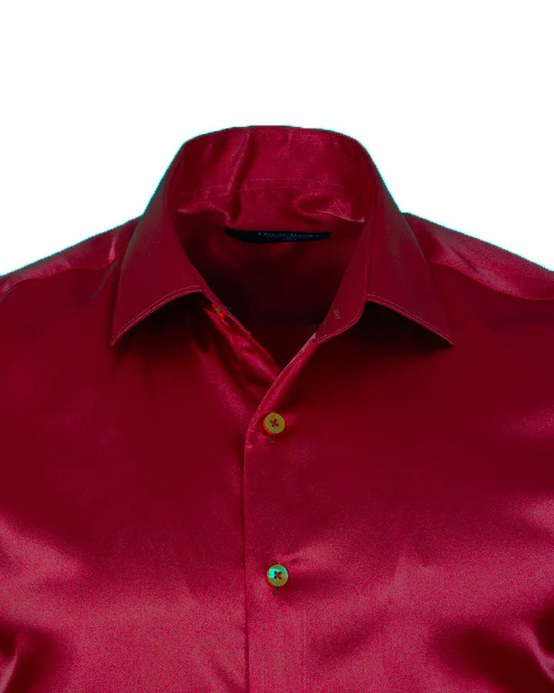 Burgundy Plain Satin Classic Men’s Shirt-Makrom