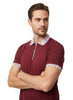 Burgundy Polo T-Shirt With Paisley Collar-Makrom