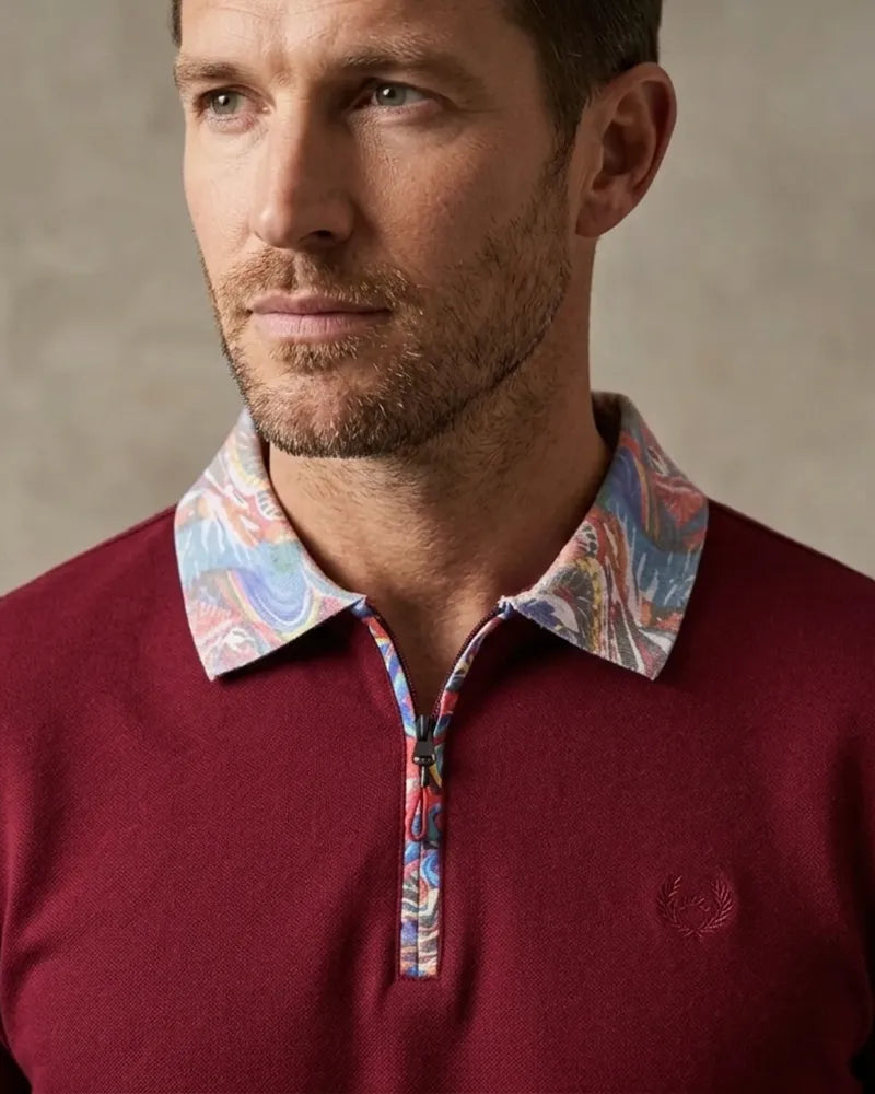 Burgundy Polo T-Shirt With Paisley Collar