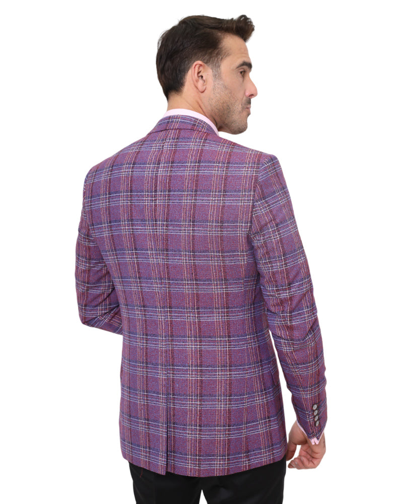 Burgundy Prince Of Wales Check Mens Blazer-Makrom