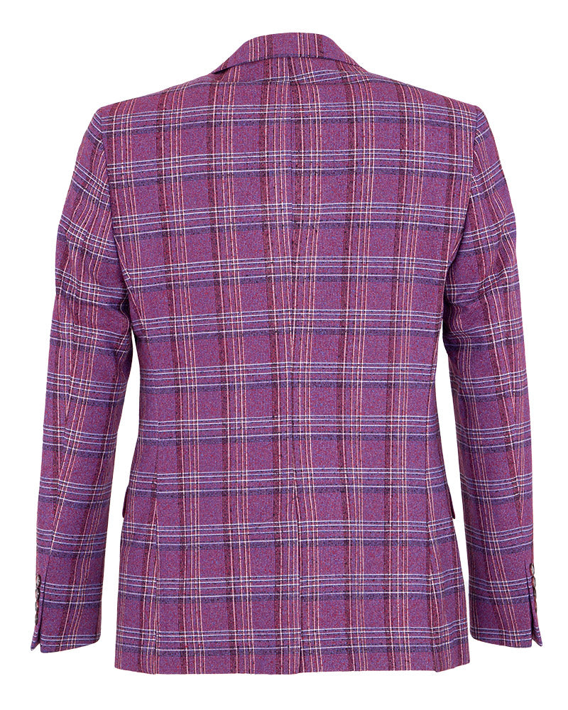 Burgundy Prince Of Wales Check Mens Blazer-Makrom
