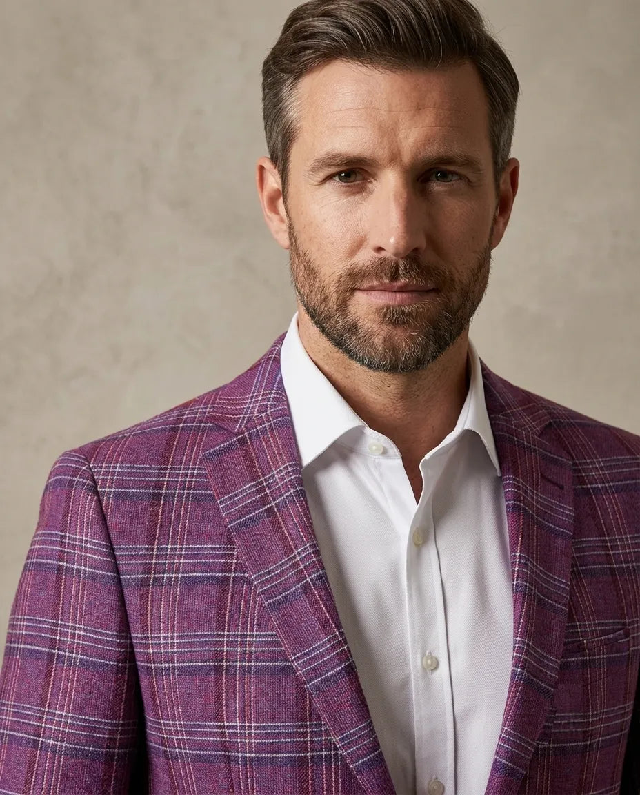 Burgundy Prince Of Wales Check Mens Blazer