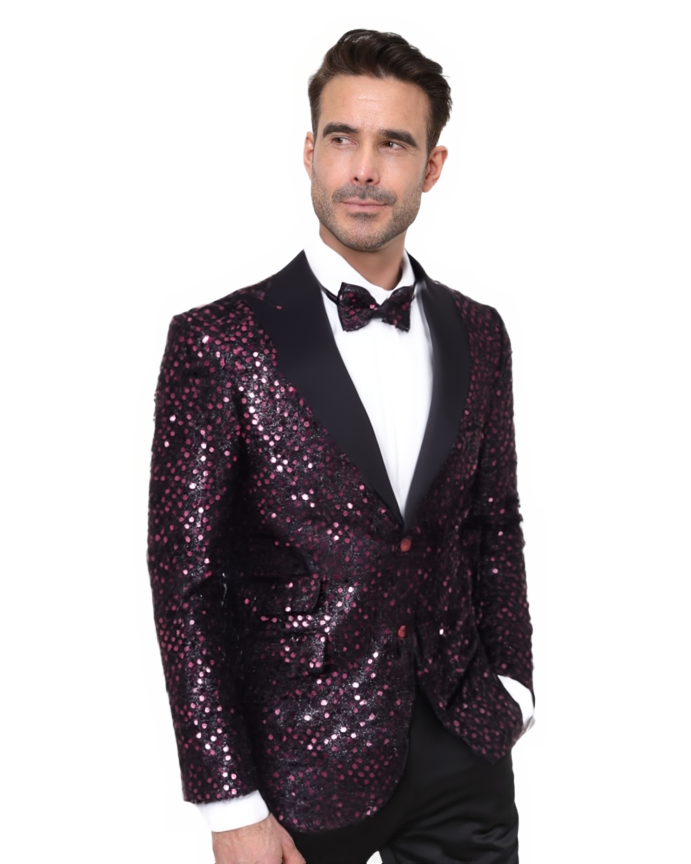 Burgundy Sequin Blazer with Matching Bow Tie | Makrom Fashion