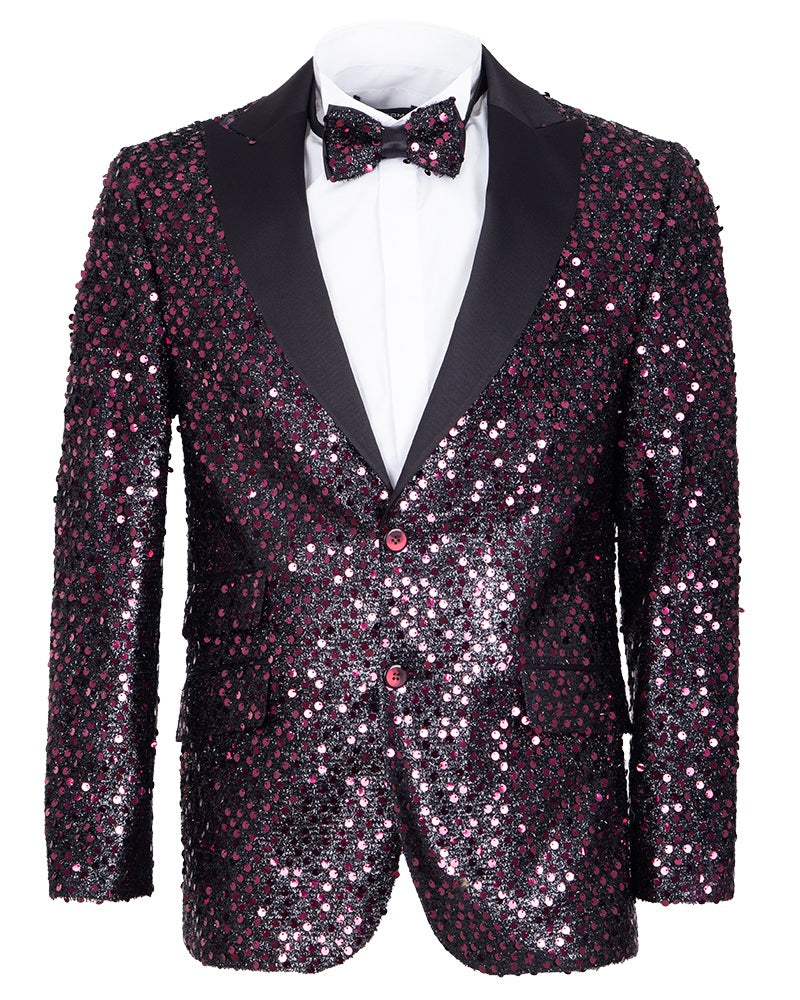 Burgundy Sequin Design Blazer with Matching Bow Tie-Makrom