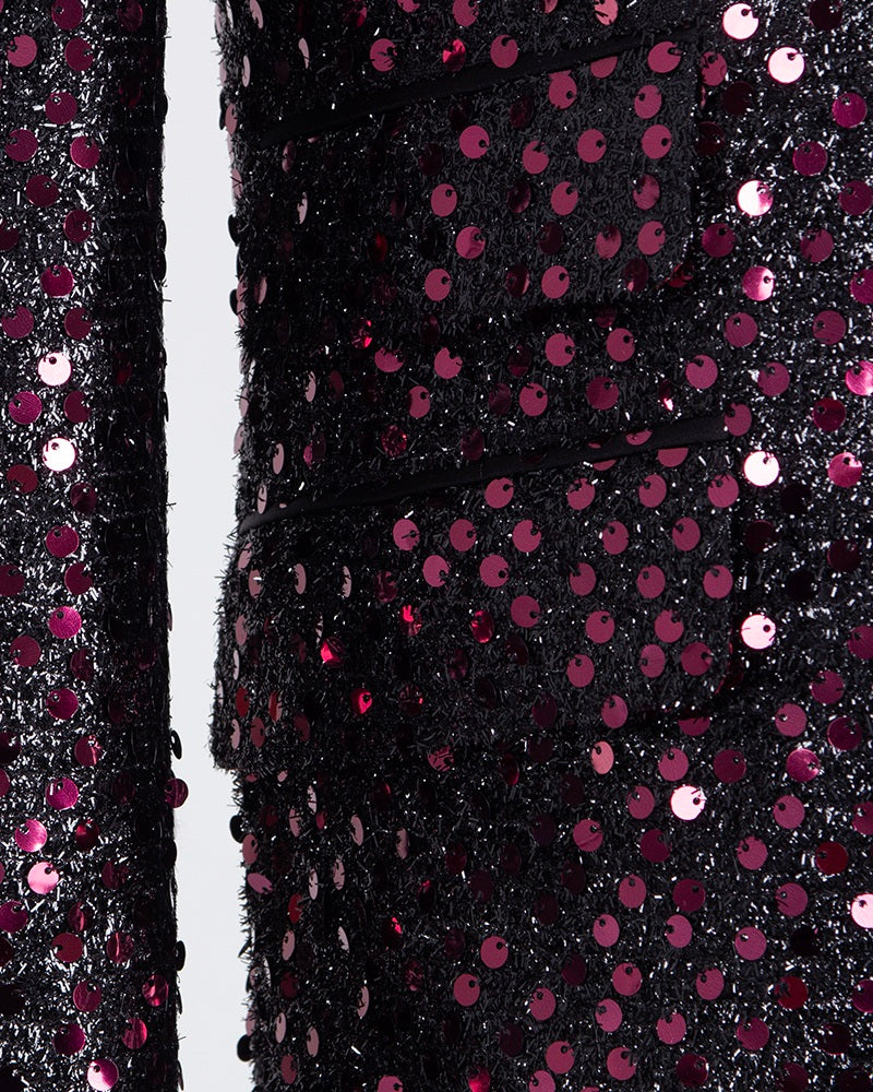 Burgundy Sequin Design Blazer with Matching Bow Tie-Makrom