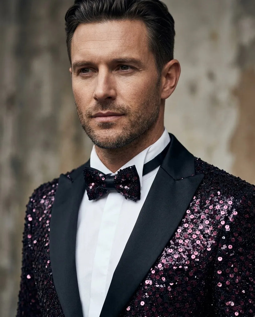 Burgundy Sequin Design Blazer with Matching Bow Tie