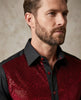 Burgundy Sequin Fashion Shirt with Plain Collar Tip Design