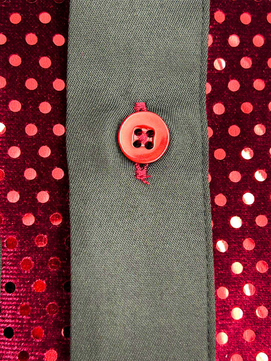 Burgundy Sequin Fashion Shirt with Plain Collar Tip Design-Makrom
