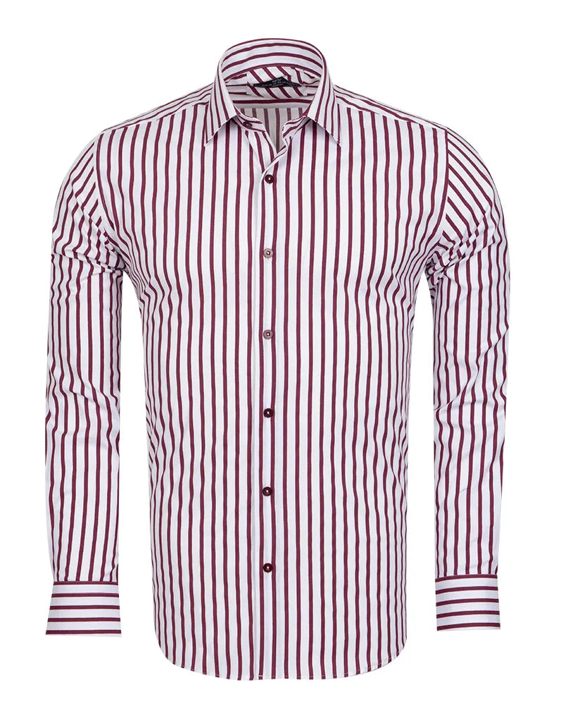 Burgundy Stripe Print Long Sleeve Shirt-Makrom