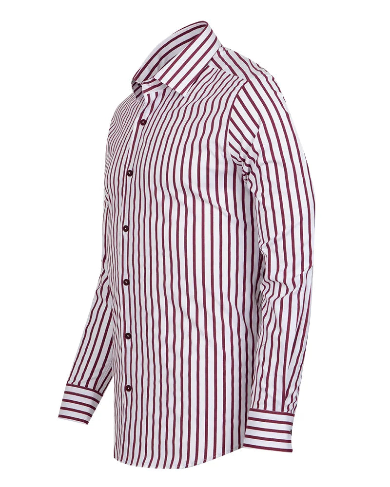 Burgundy Stripe Print Long Sleeve Shirt-Makrom