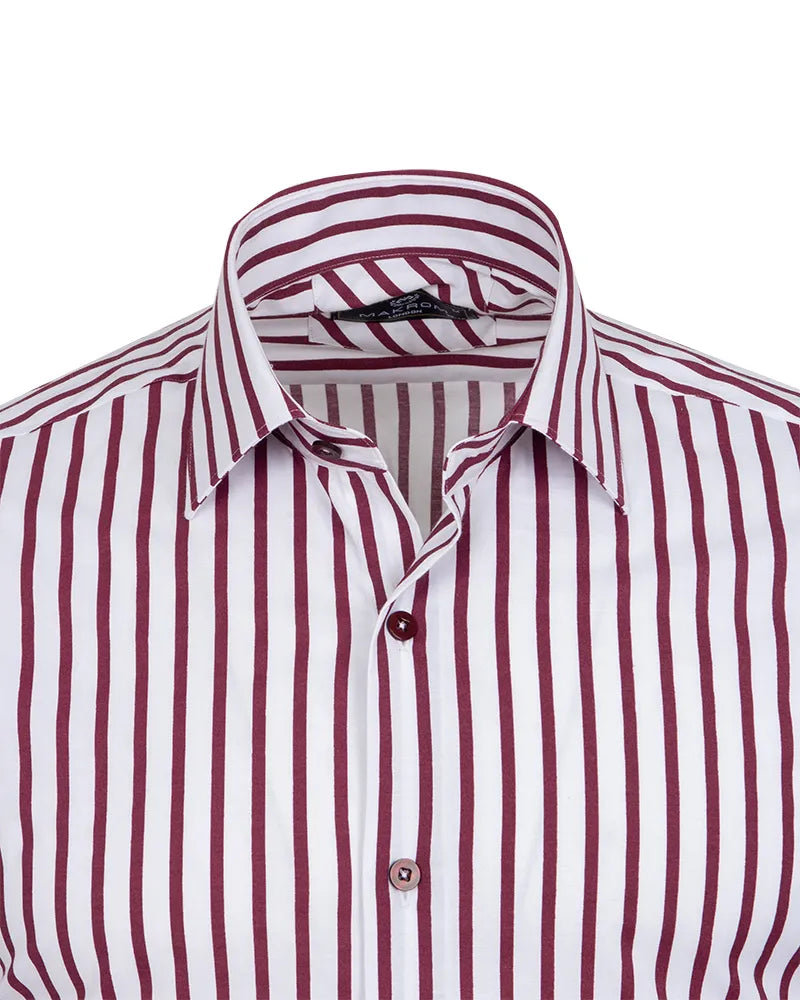 Burgundy Stripe Print Long Sleeve Shirt-Makrom