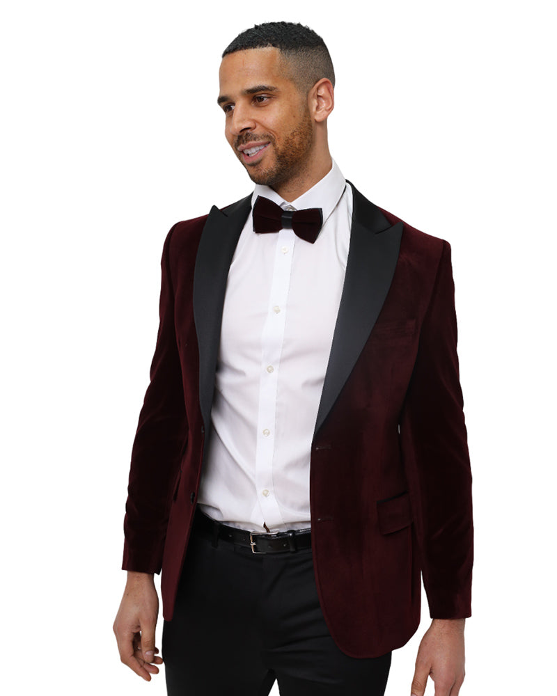 Burgundy Velvet Feel Plain Blazer-Makrom