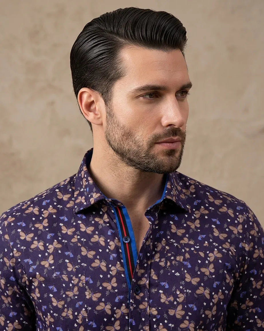 Butterfly Print Pure Cotton Shirt-Makrom