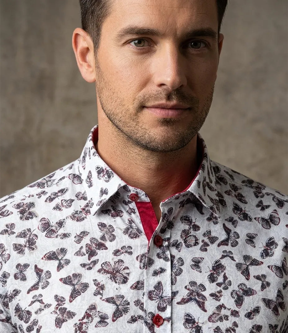 Butterfly Print Shirt with Matching Handkerchief