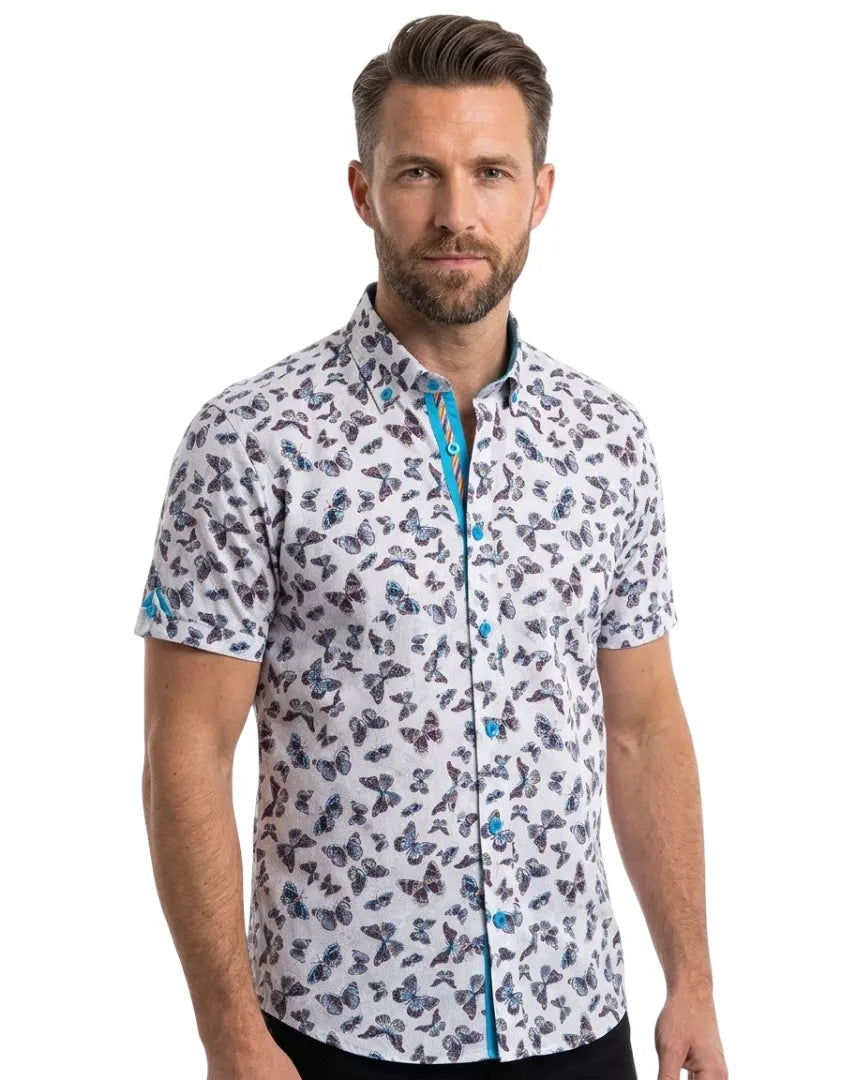 Cream Butterfly Print Short Sleeve Shirt