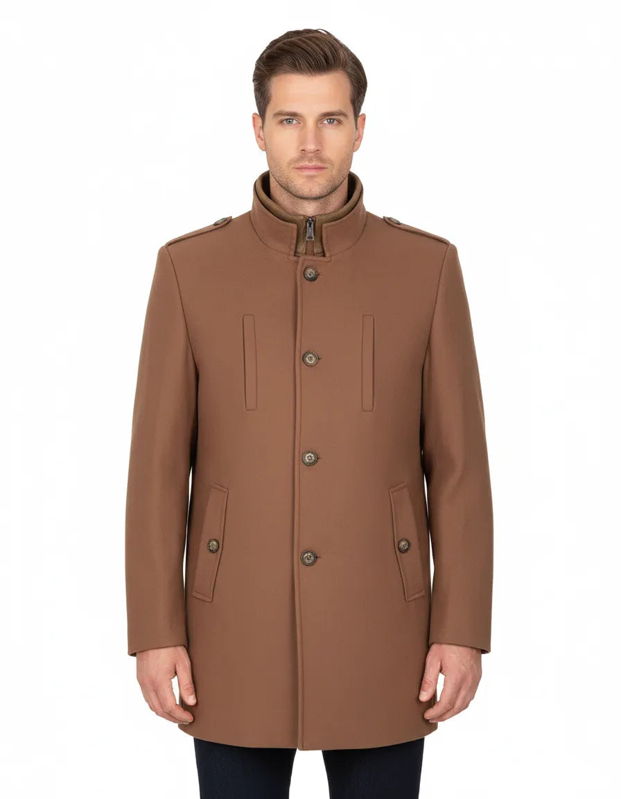 Camel Men's Overcoat with Removable Inner Layer-Makrom