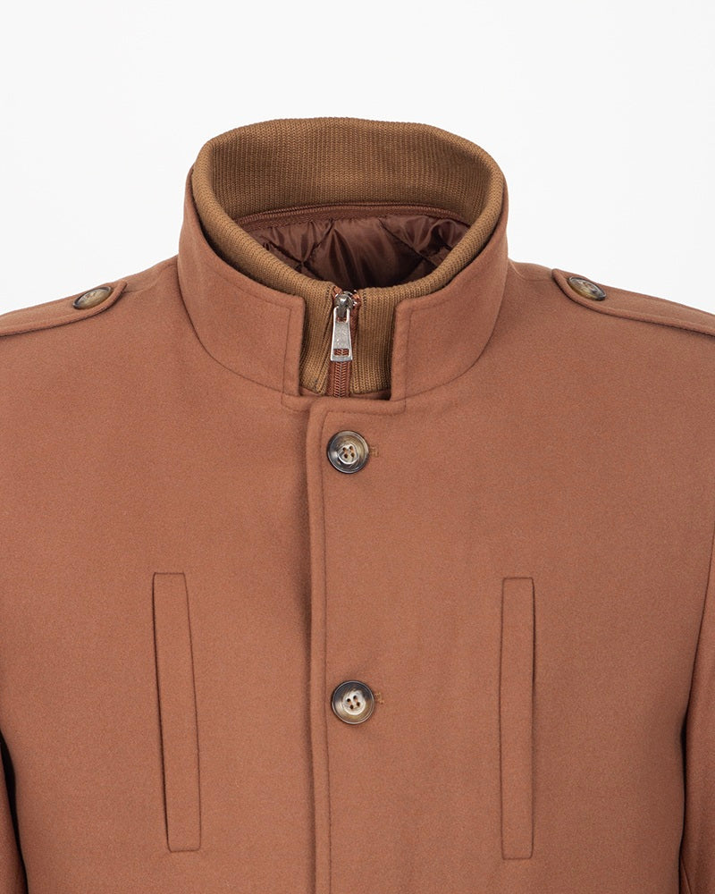 Camel Men's Overcoat with Removable Inner Layer-Makrom