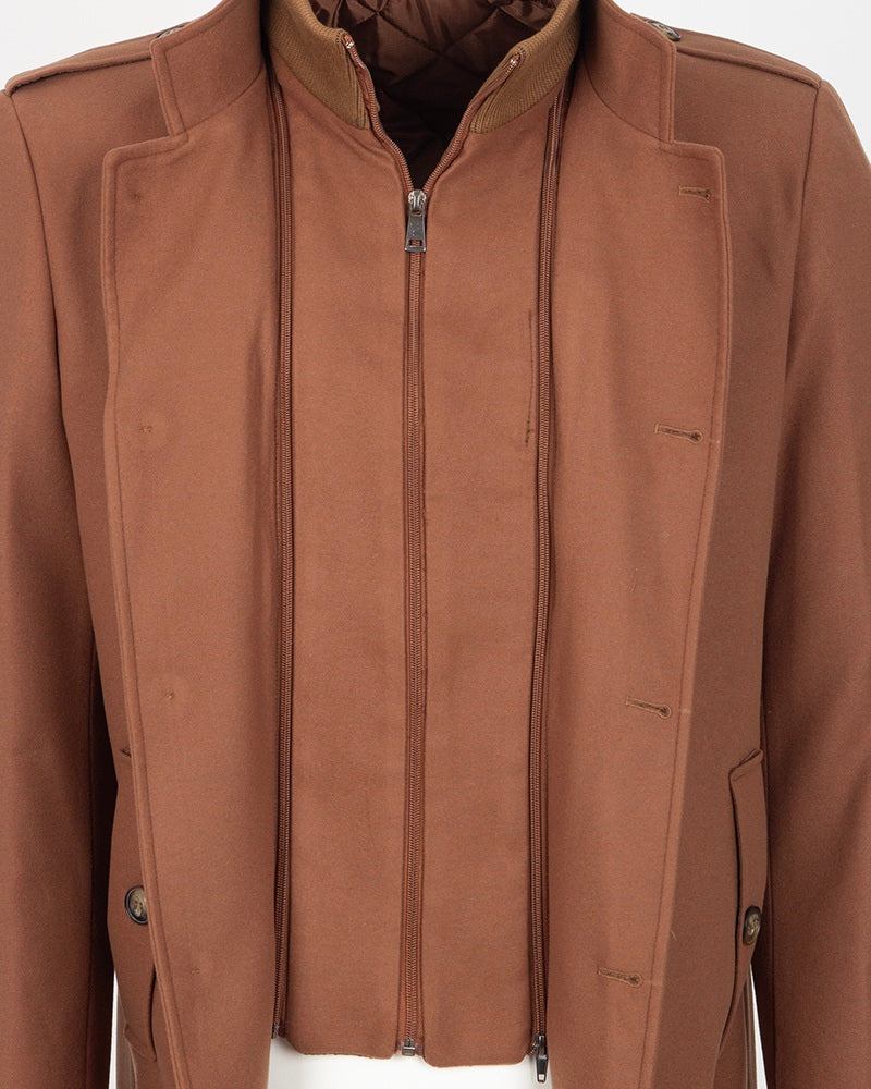 Camel Men's Overcoat with Removable Inner Layer-Makrom