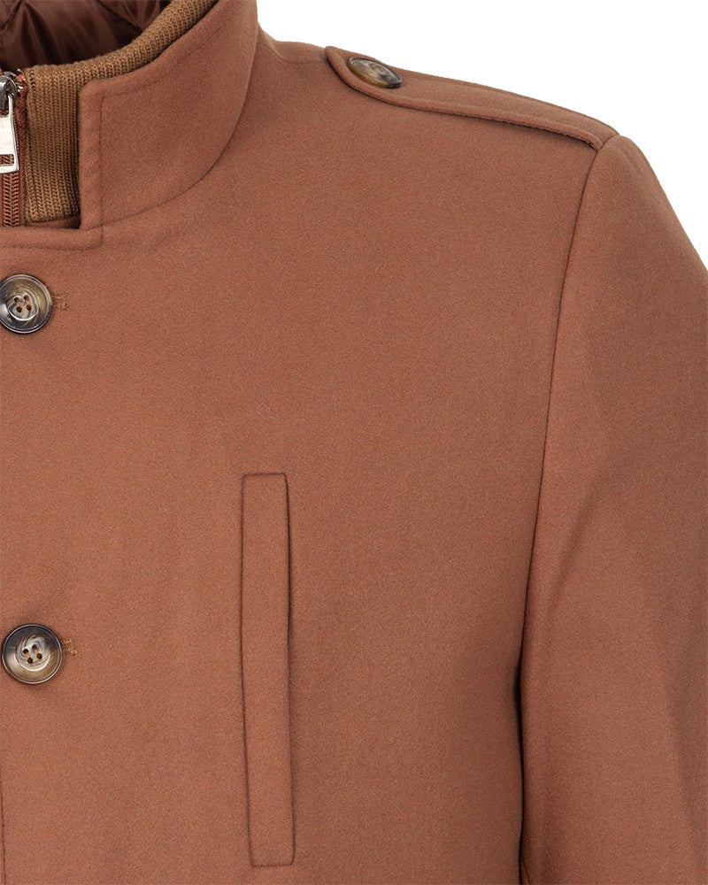 Camel Men's Overcoat with Removable Inner Layer-Makrom