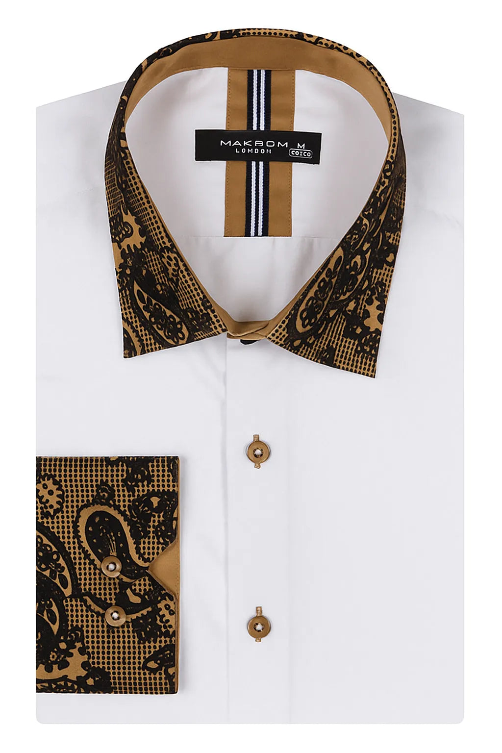 Camel Paisley Embroidery Design Collar & Cuff Shirt-Makrom