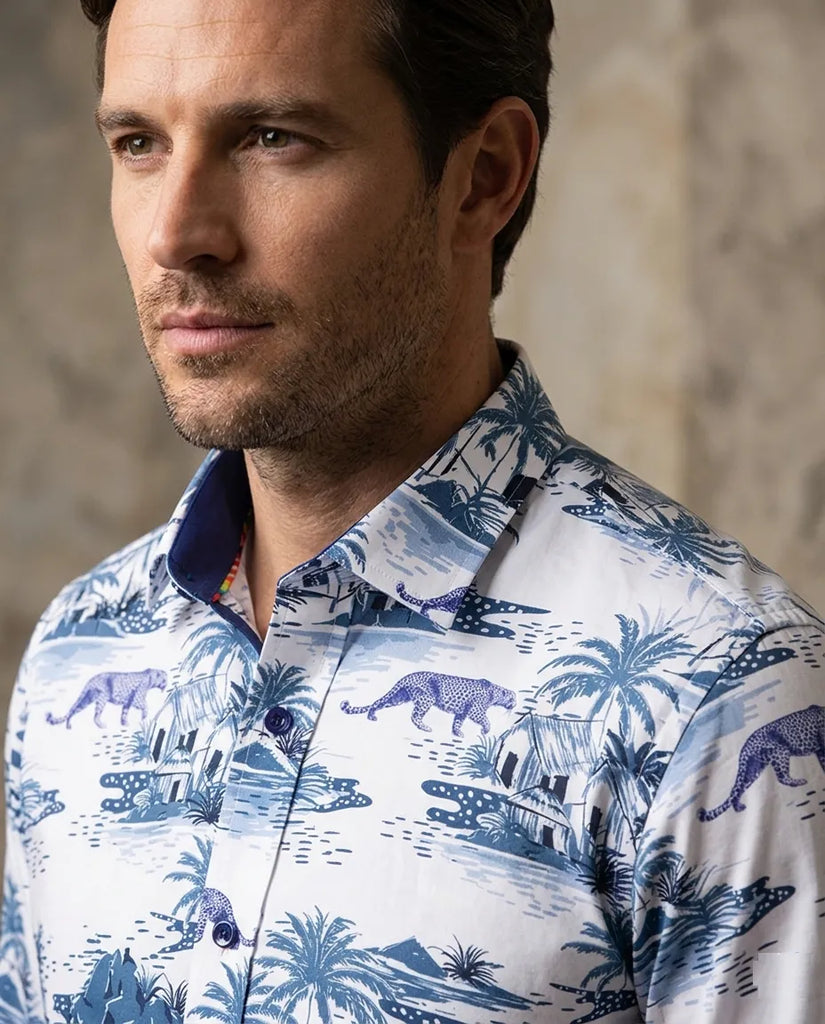 Cheetah in Jungle Print Shirt with Matching Handkerchief