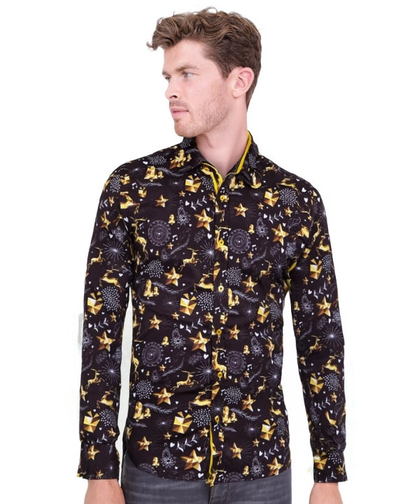 Christmas Carol Print Shirt-Makrom