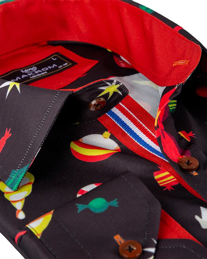 Black Festive Christmas Print Shirt