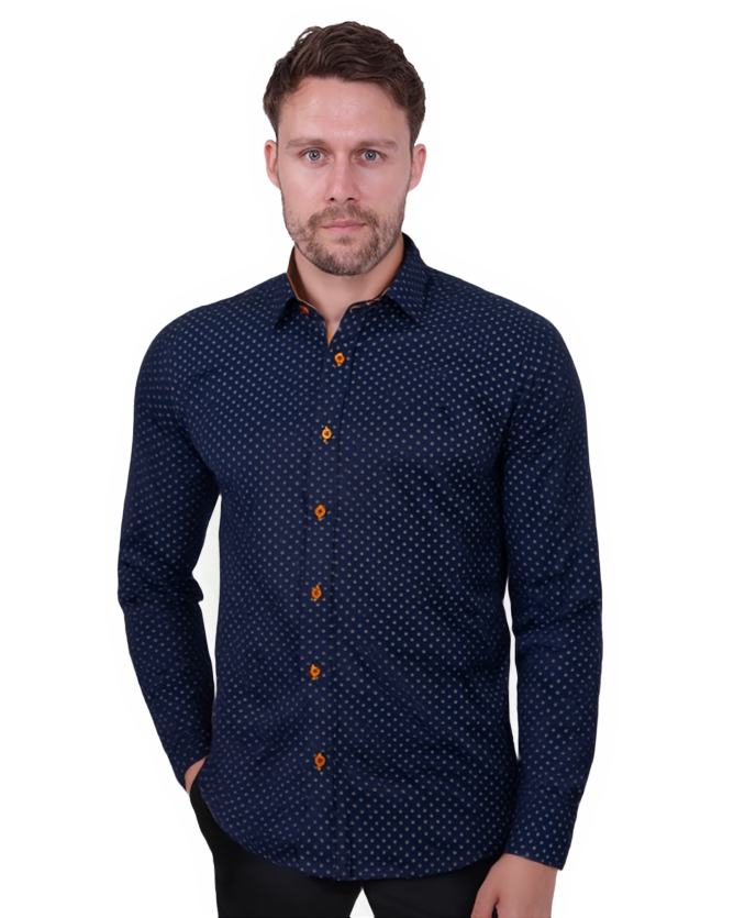 Classic Black Dotted Print Men's Shirt-Makrom