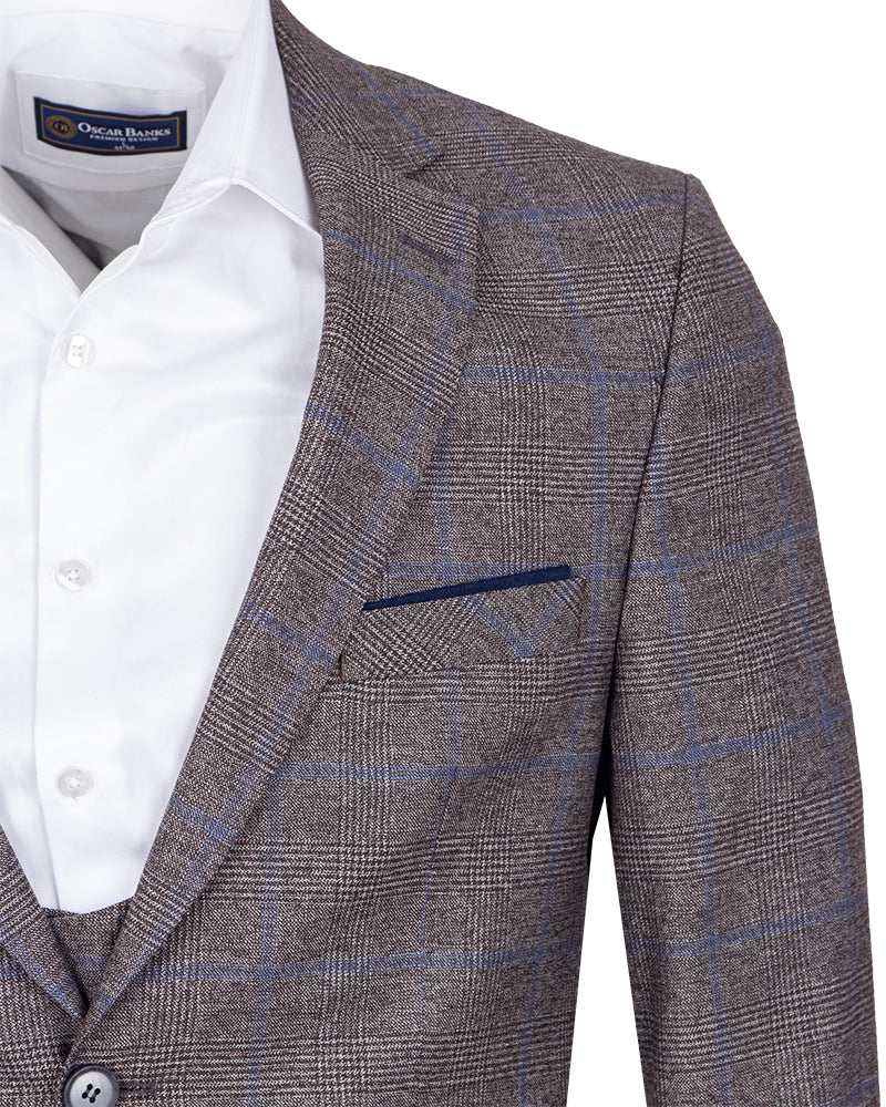 Classic Brown Three Piece Check Suit-Makrom