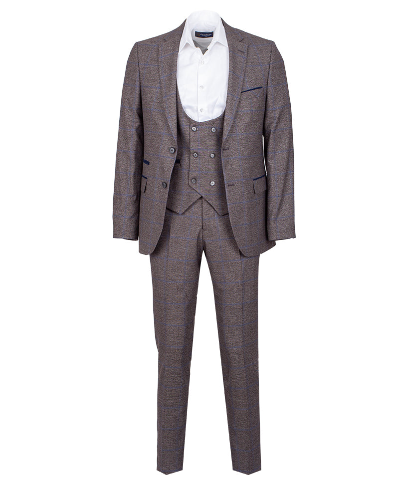 Classic Brown Three Piece Check Suit-Makrom