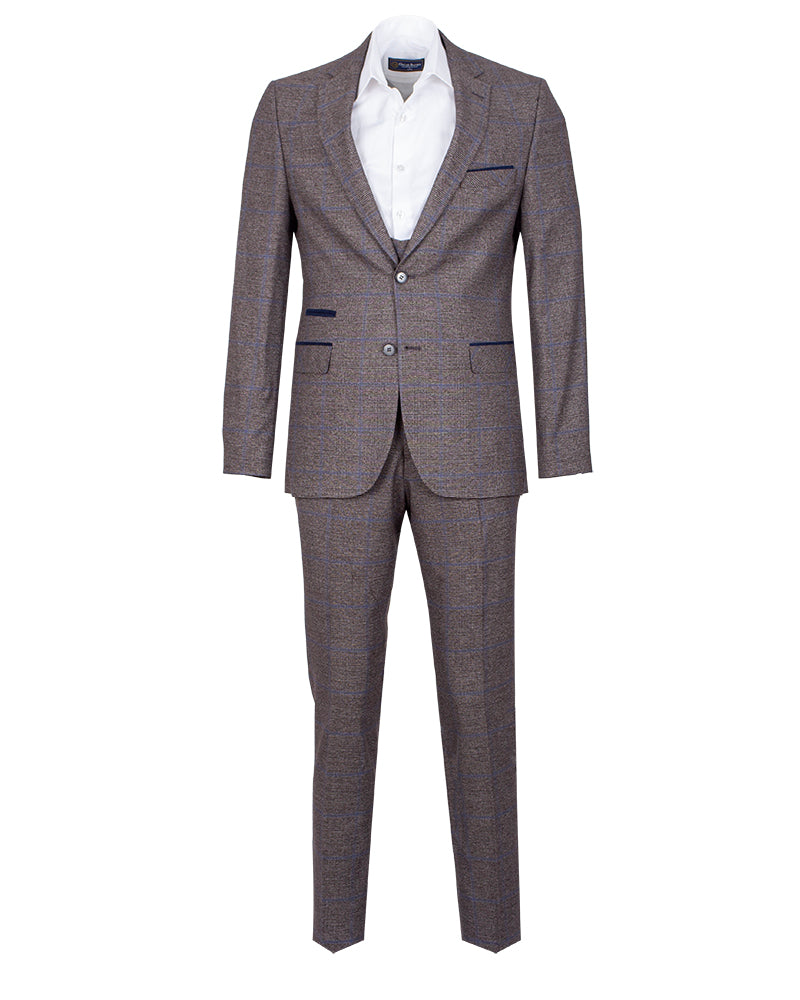 Classic Brown Three Piece Check Suit-Makrom