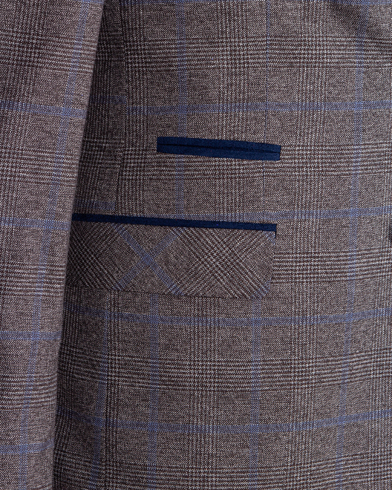 Classic Brown Three Piece Check Suit-Makrom