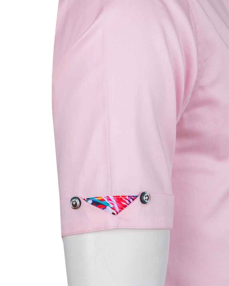Classic Pink Short Sleeve Shirt with Colourful Paisley Insert Shirt-Makrom