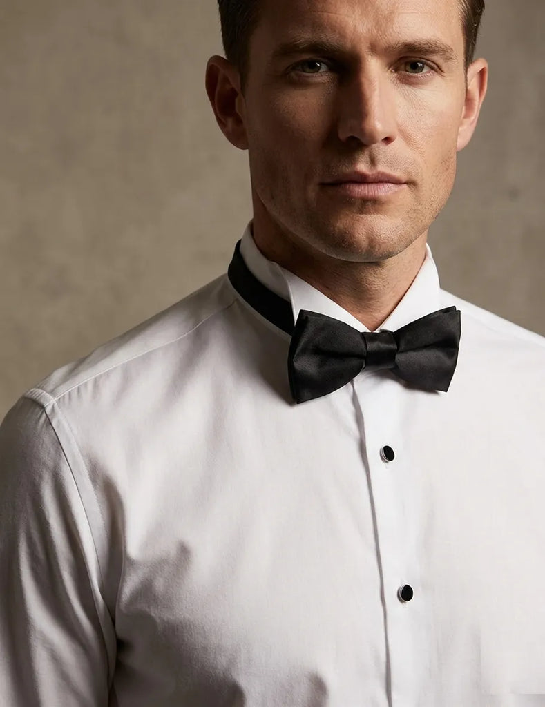 Classic Plain Wing Collar Bow Tie Men's Shirt