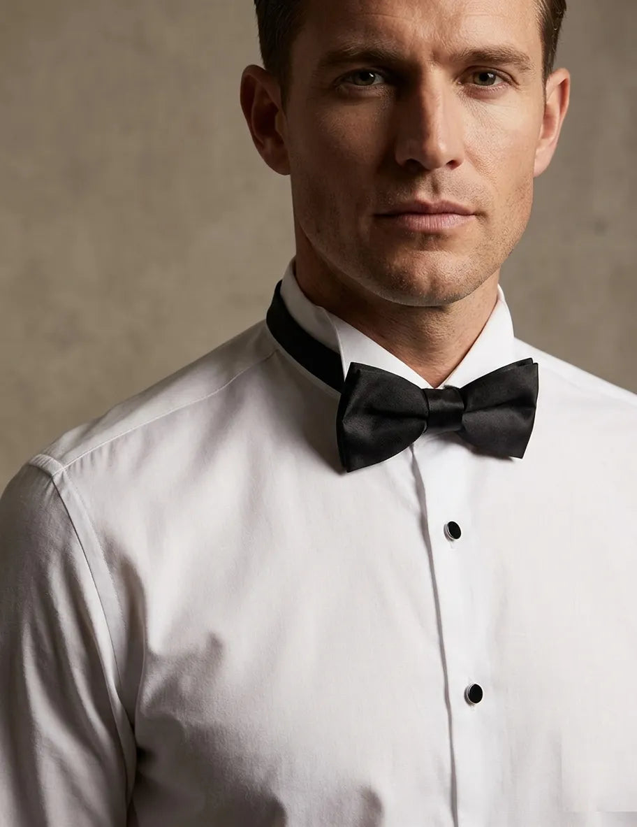 Classic Plain Wing Collar Bow Tie Men's Shirt