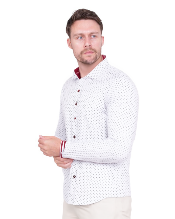 Classic White Dotted Print Men's Shirt-Makrom