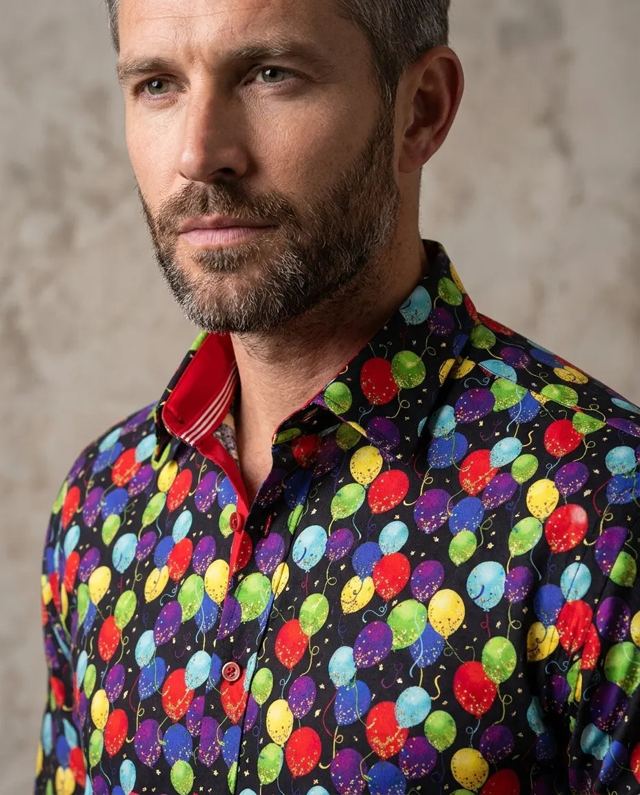Colourful Balloons Print Pure Cotton Shirt with Matching Handkerchief