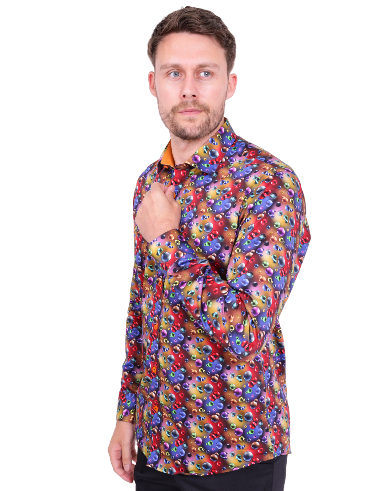 Colourful Bubbles Print Men's Shirt with Matching Handkerchief-Makrom