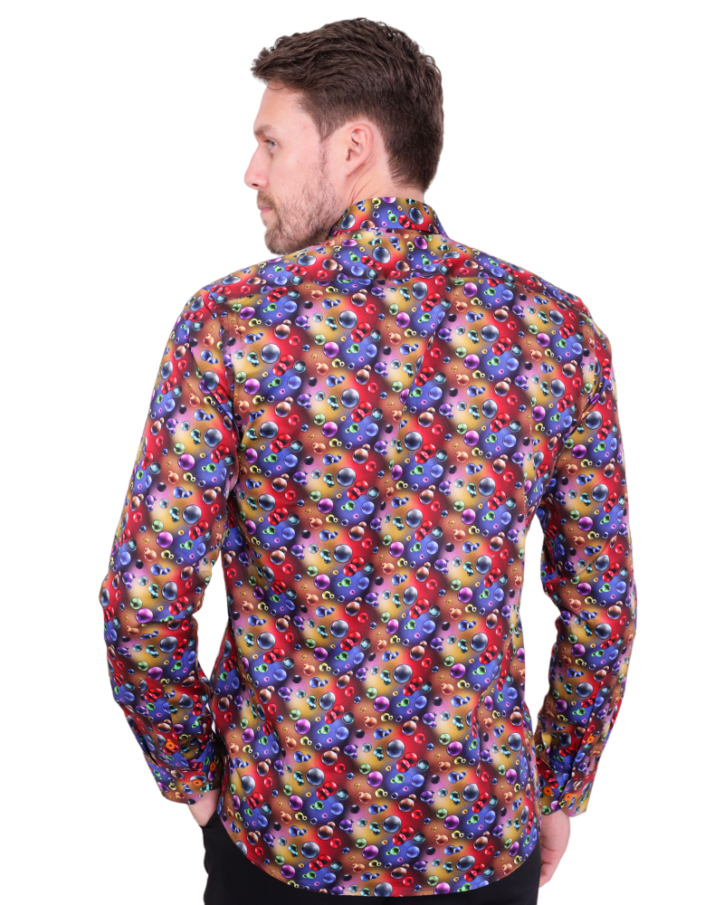 Colourful Bubbles Print Men's Shirt with Matching Handkerchief-Makrom