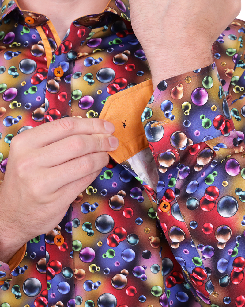 Colourful Bubbles Print Men's Shirt with Matching Handkerchief-Makrom